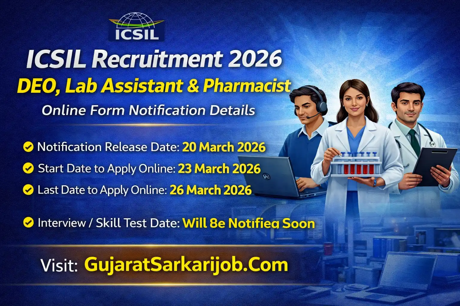 ICSIL Recruitment 2026 DEO Lab Assistant Pharmacist 19 Posts Apply Online