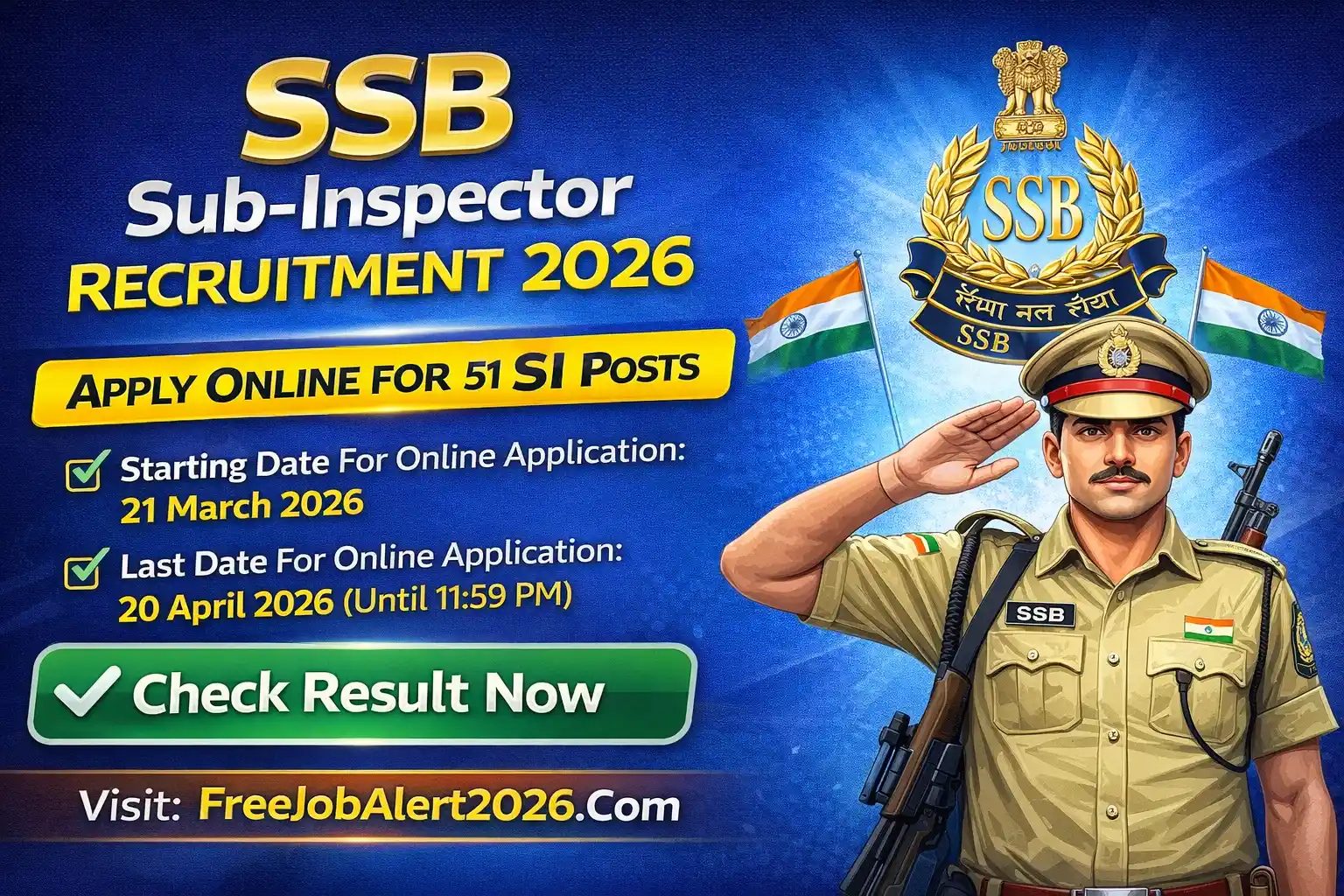 SSB Sub Inspector Recruitment 2026 Apply Online For 51 SI Posts Last Date 20 April