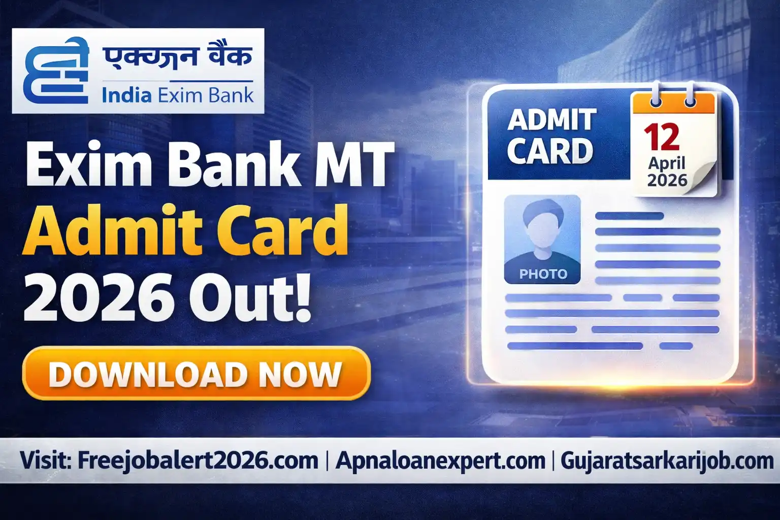 Exim Bank Deputy Manager Admit Card 2026 Gujarati Banner