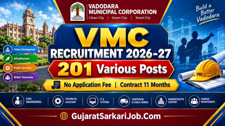 Vadodara Municipal Corporation VMC Recruitment 2026-27 Notification for 201 Posts on GujaratSarkariJob.Com